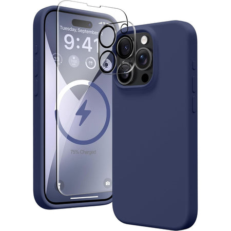 Entronix Apple iPhone 14 Pro Max 3-in-1 Bundle - Liquid Silicone Case, 1 Clear Screen Protector & 1 Camera Lens Protector, - Entro Retail