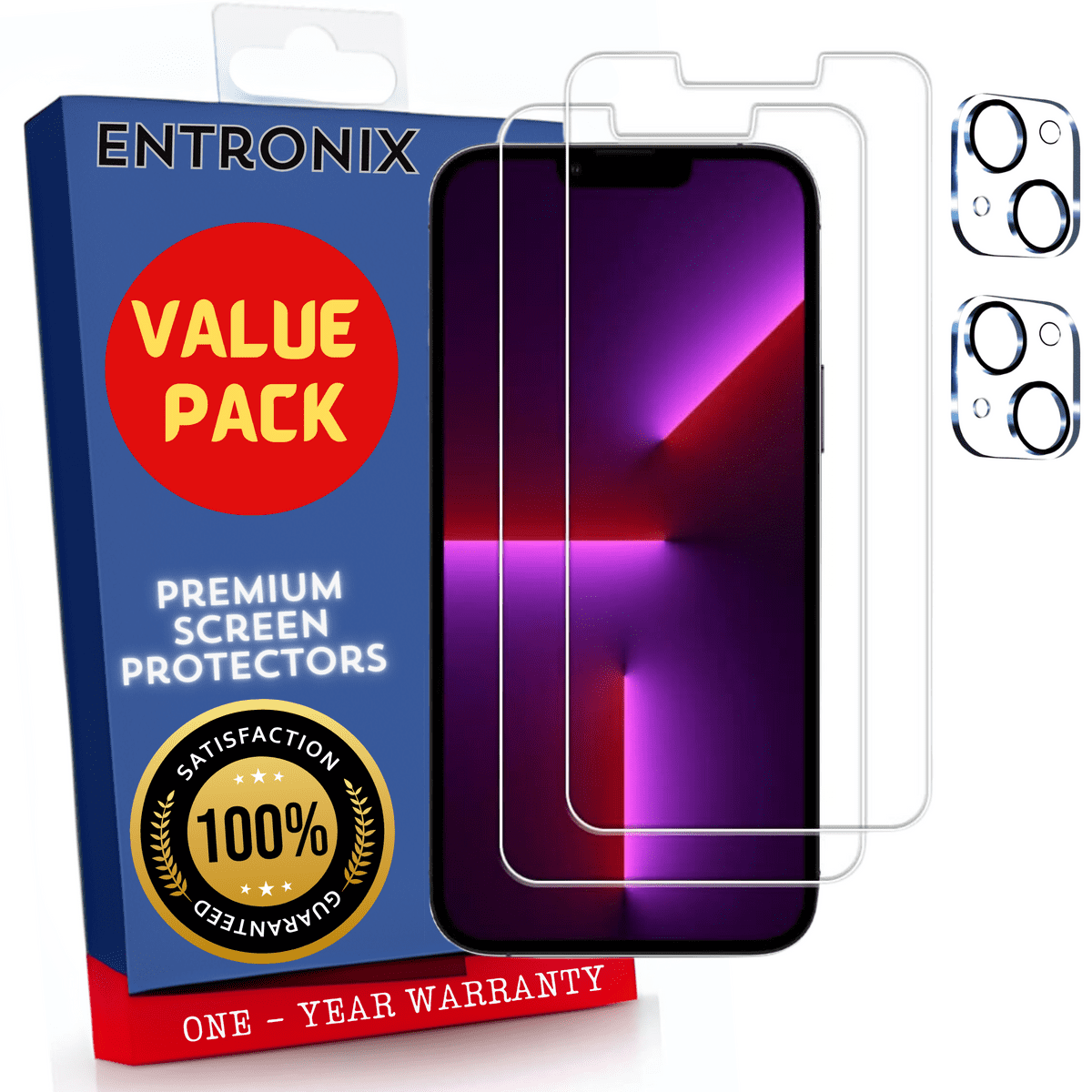 Entronix Case Screen Protector Bundle with Camera Cover Designed for Apple iPhone 14 Clear 9H Hardness,Bubble Free Easy Install,2 PACK - Entro Retail