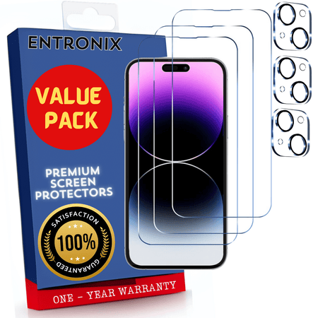 Entronix Case Screen Protector Bundle with Camera Cover Designed for Apple iPhone 15 Clear Built Anti Scratch, Bubble Free Easy Install, 3 PACK - Entro Retail
