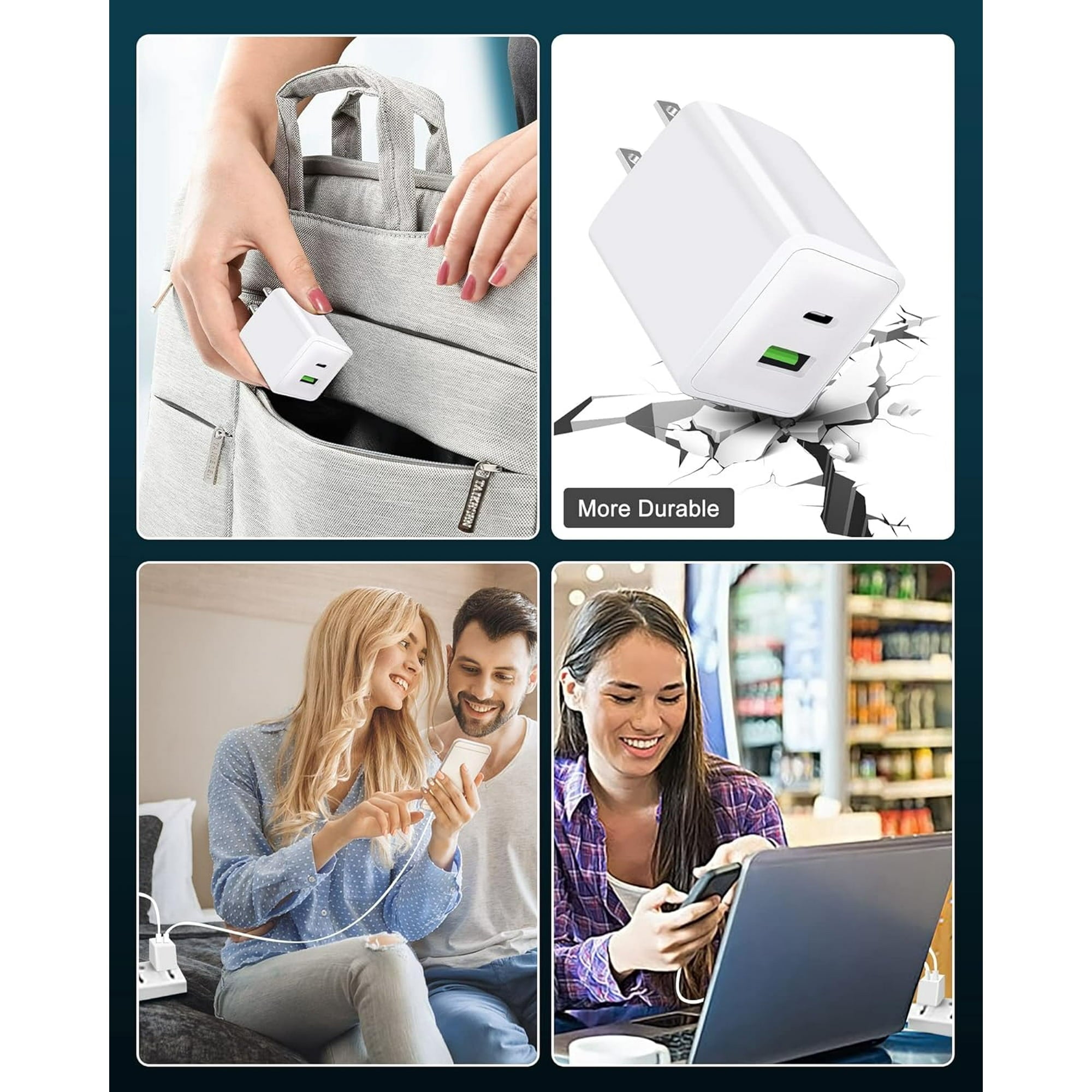 Entronix 20W Dual USB Wall Charger with USB-C - 2-Pack for iPhone, Android, and Tablets