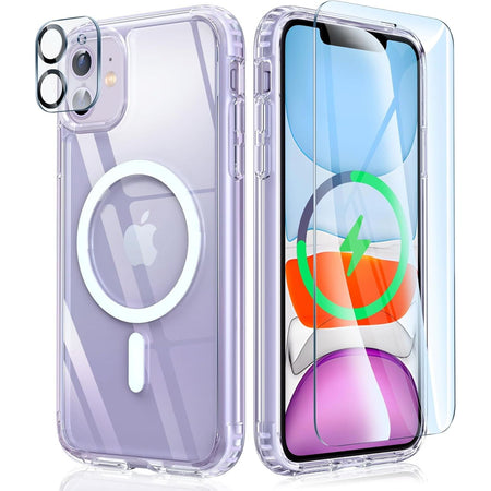 Entronix Case Magnetic Clear Case Designed for Apple iPhone 12 Mini with 1 Tempered and Camera Lens, Shockproof Transparent Crystal Cover - Entro Retail