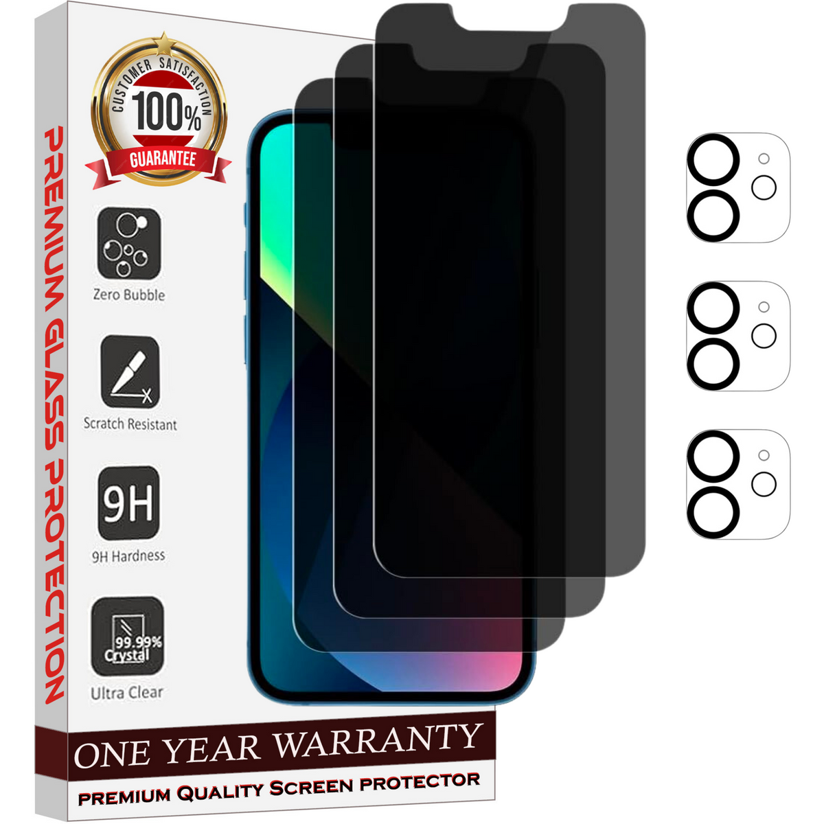 Entronix Case Screen Protector Bundle with Camera Cover Designed for Apple iPhone 12 Privacy 9H Hardness,Bubble Free Easy Install, 3 PACK - Entro Retail
