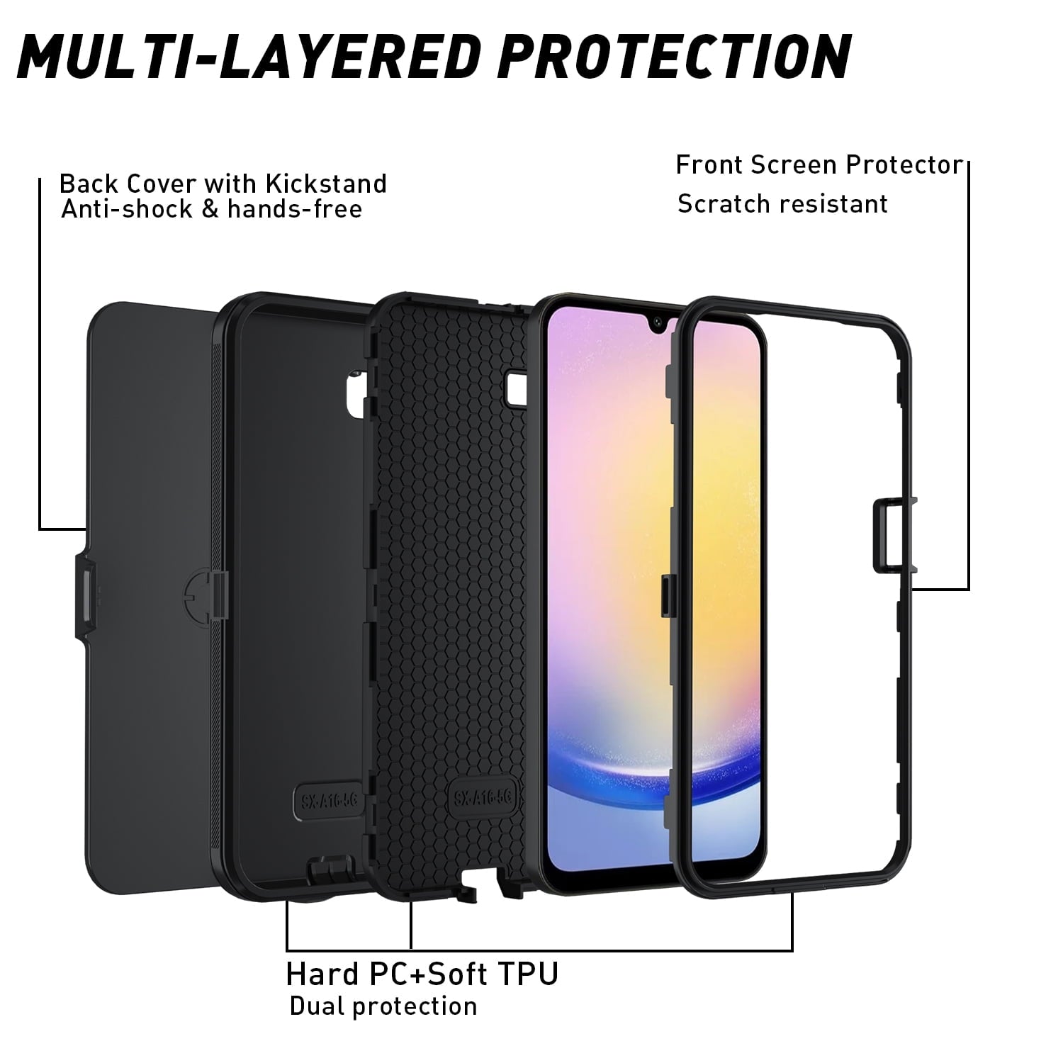 Entronix Bundle Compatible with Galaxy A16 - Heavy Duty Case & 2 Clear Screen Protectors