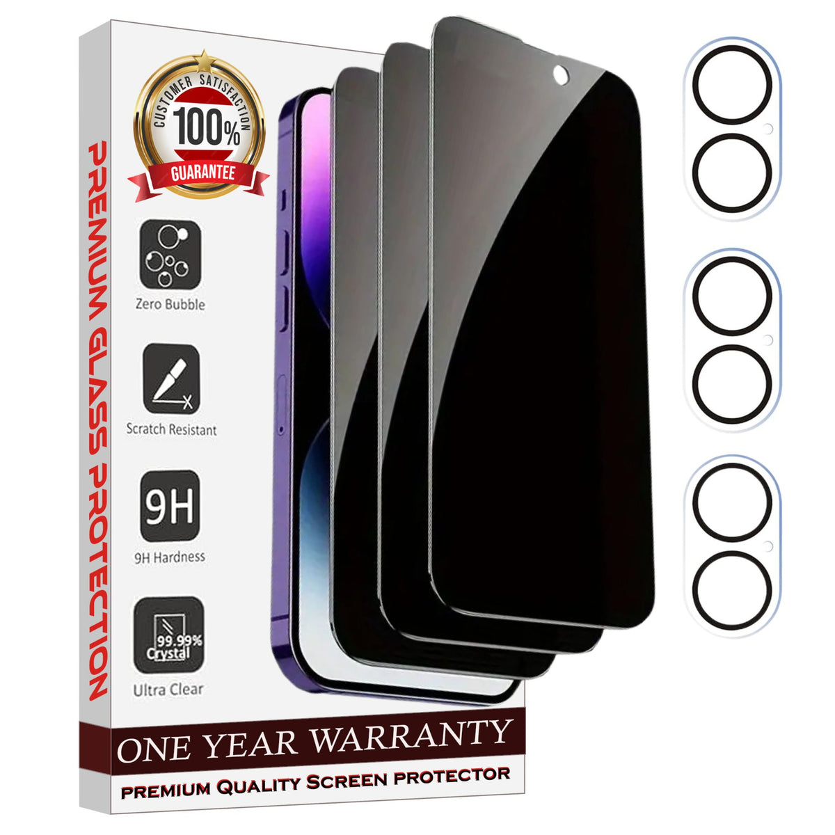 Entronix 6-Pack for Apple iPhone 16, 3 Anti-Spy Privacy Tempered Glass Screen Protectors & 3 Camera Lens Protectors - Entro Retail