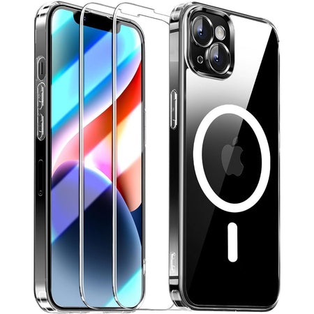 Entronix Case Magnetic Clear Case Designed for Apple iPhone 14 Plus with 2 Tempered Glass, Shockproof Transparent Crystal Cover - Entro Retail