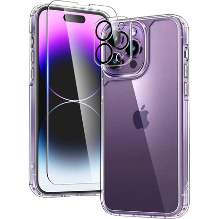 Entronix Case Heavy Duty Transparent Case for Apple iPhone 14 Pro Max with 1 Screen Protector and Camera Lens, Shockproof Dropproof Slim Case Clear - Entro Retail