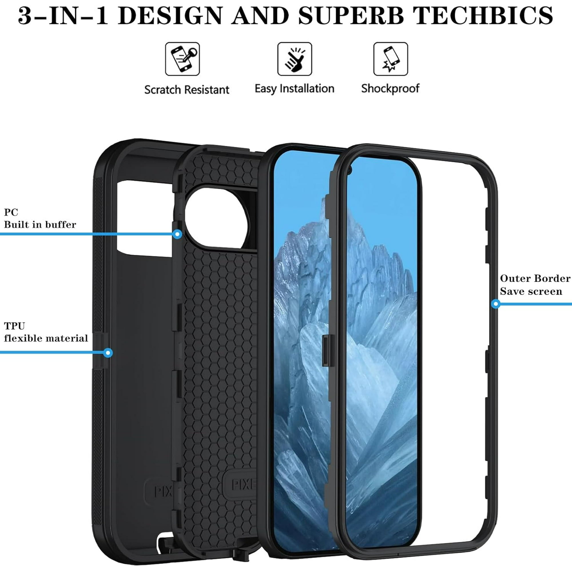 Entronix Bundle Compatible with Pixel 9 Pro XL - Heavy Duty Case & 1 Clear Screen Protector