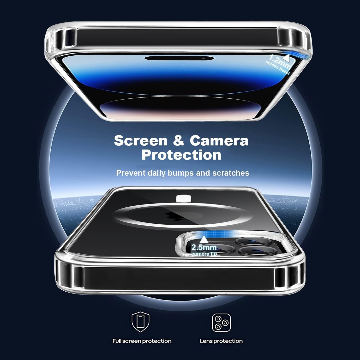 Entronix Bundle Compatible with iPhone 15 Pro Max - [Magnetic] Clear Case, 2 Clear Screen Protectors & 1 Metallic Camera Lens Protector