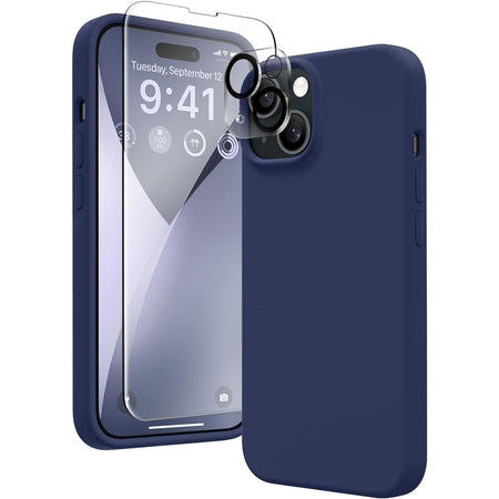 Entronix Apple iPhone 15 Plus 3-in-1 Bundle - Liquid Silicone Case, 1 Clear Screen Protector & 1 Camera Lens Protector, - Entro Retail