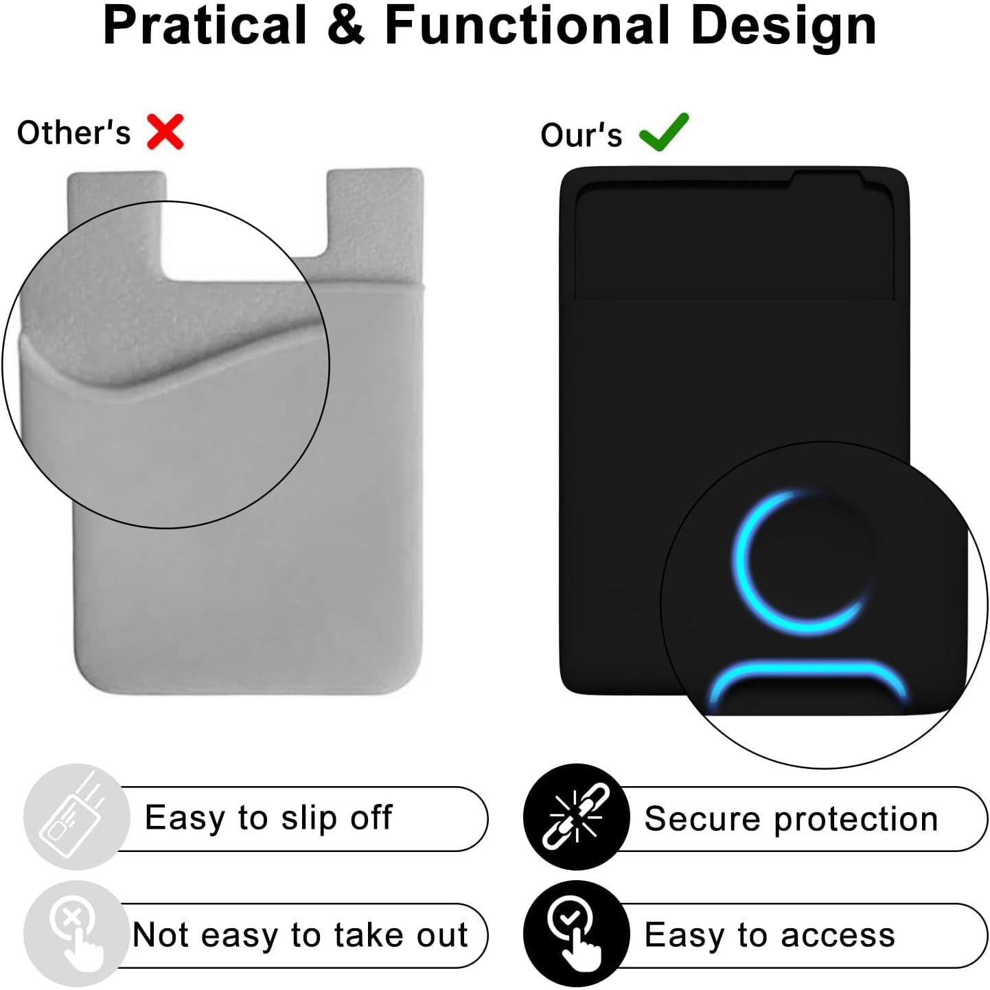 Entronix Silicone Card Holder for Apple/Samsung/All Phones, Sticky Wallet Pocket Back Cover, - Entro Retail