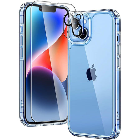 Entronix Case Heavy Duty Transparent Case Designed for Apple iPhone 13 with 1 Screen Protector and Camera Lens, Shockproof Dropproof Slim Case Clear - Entro Retail