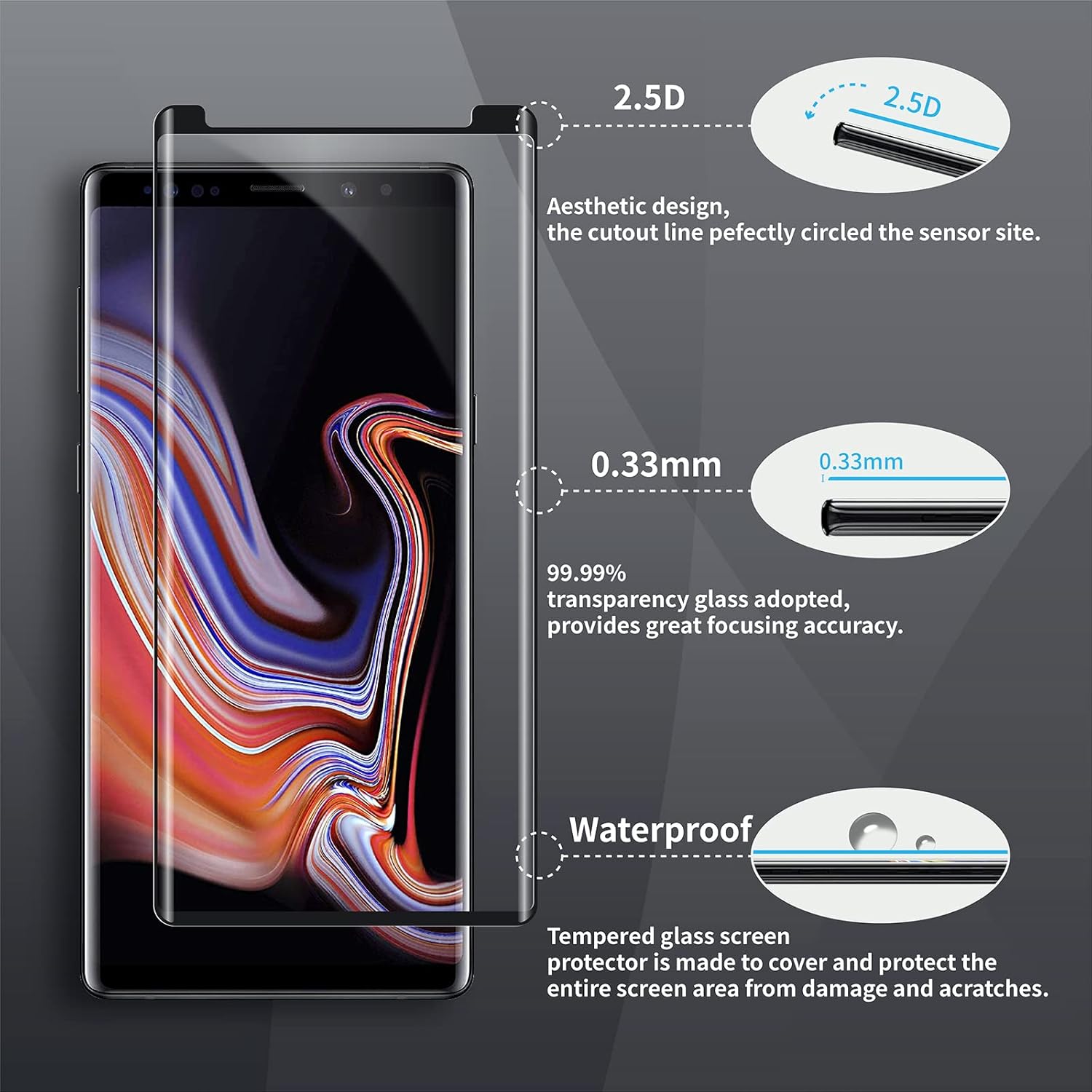 Entronix Clear Screen Protector Compatible with Galaxy Note 9/8 - 3-Piece Combo