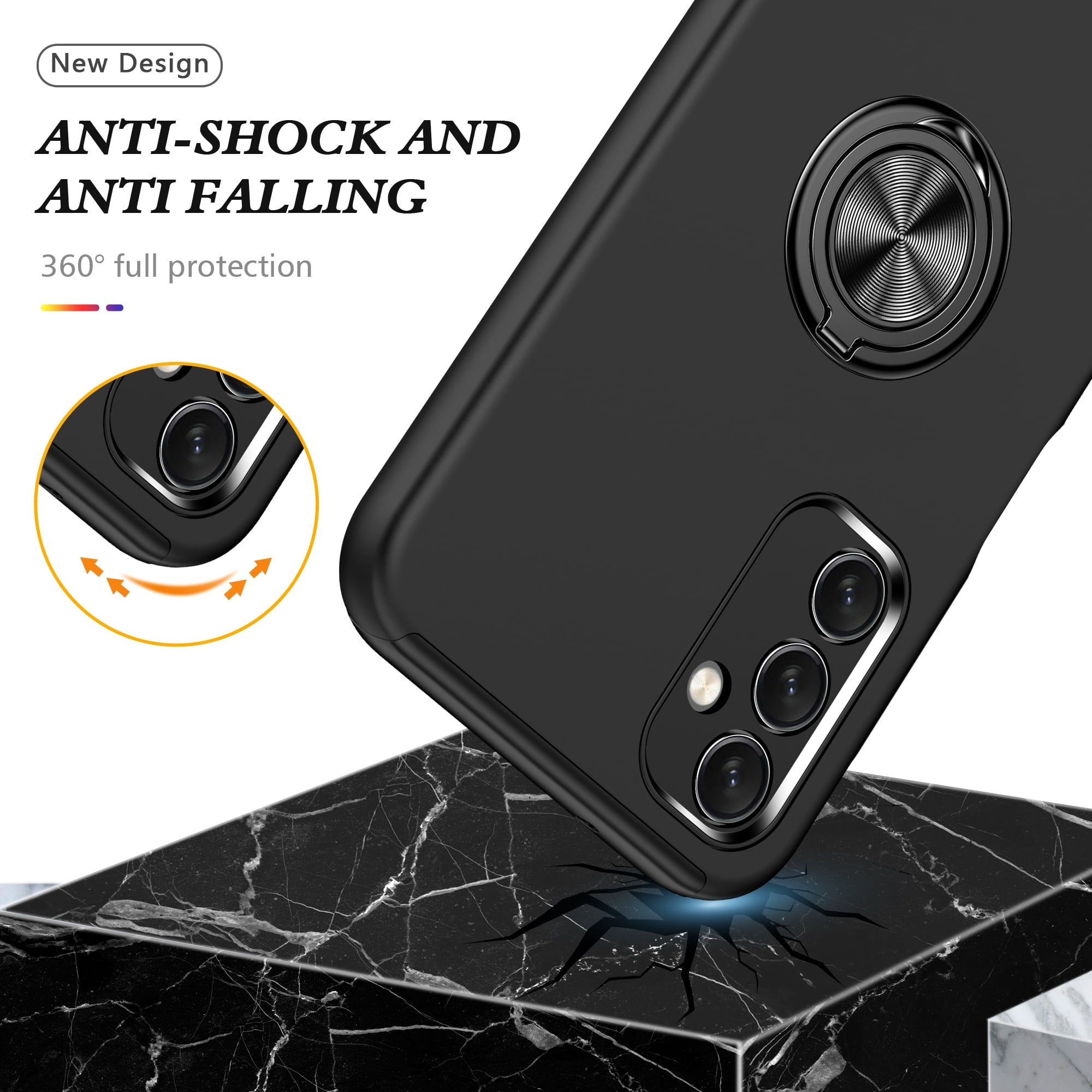 Entronix Bundle Compatible with Galaxy A35 - 360º Circular Ring Gripstand Case & 2 Clear Screen Protectors