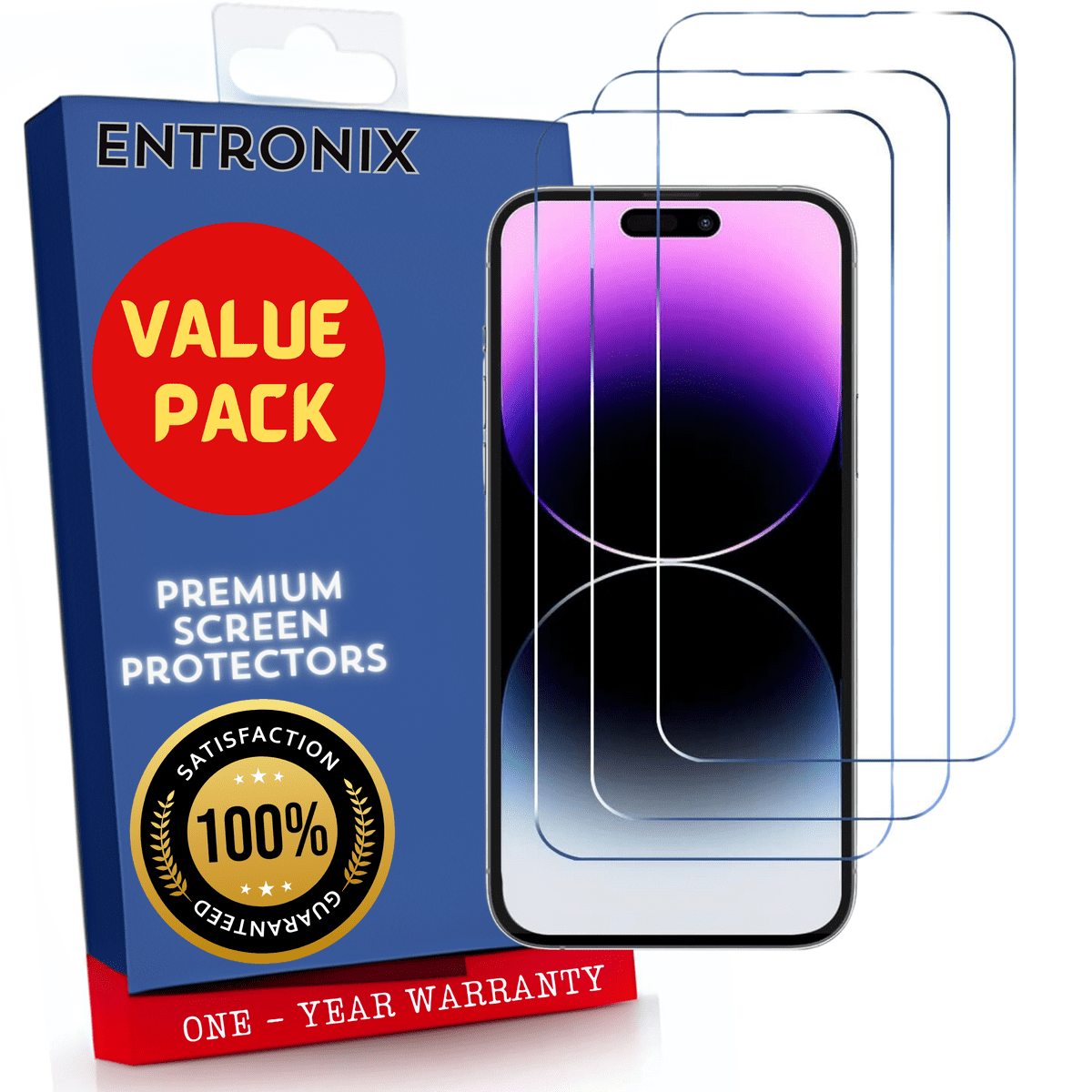 Entronix Case Screen Protector Designed for Apple iPhone 15 Pro Max Clear Built with Anti Scratch, Bubble Free Easy Install, Glass 3 PACK - Entro Retail