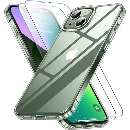 Entronix Case Heavy Duty Clear Case Designed for Apple iPhone 14 Transparent with 2 Tempered Glass Screen Protector, Shockproof Dropproof Slim Case - Entro Retail