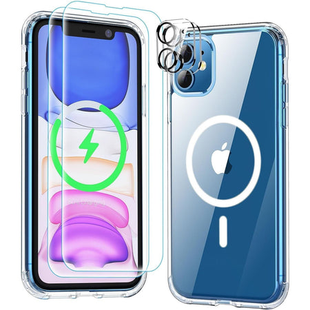 Entronix Case Magnetic Crystal Clear Case Designed for Apple iPhone 11 with 2 Tempered and Camera Lens, Shockproof Transparent Cover - Entro Retail