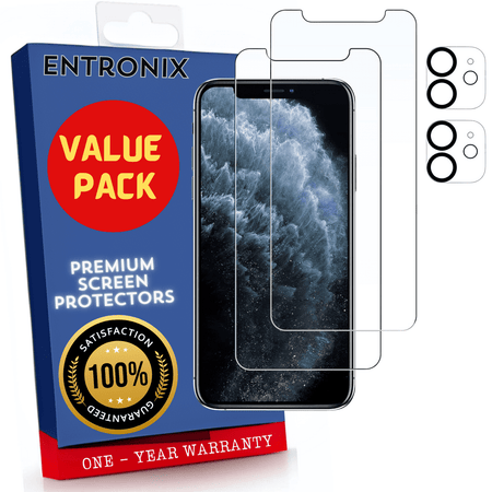 Entronix Case Screen Protector Bundle with Camera Cover Designed for Apple iPhone 11 Clear 9H Hardness,Bubble Free Easy Install,2 PACK - Entro Retail