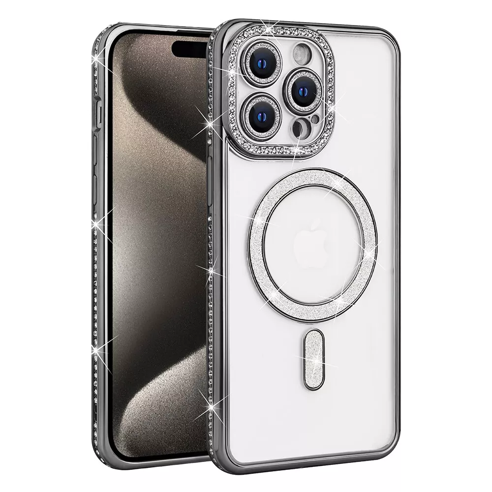 Entronix [Magnetic] Case Compatible with iPhone 15 Pro Max - [Clear Back] Luxury Diamonds