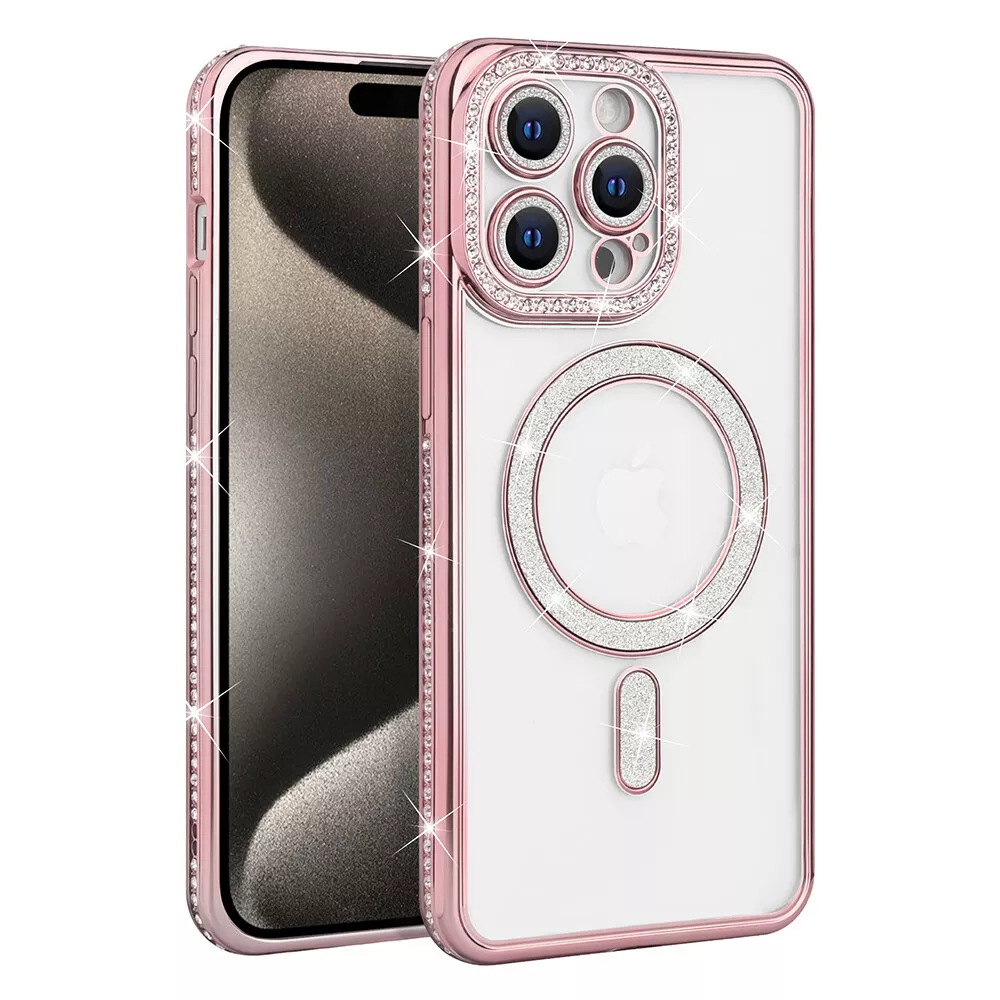 Entronix [Magnetic] Case Compatible with iPhone 15 Pro Max - [Clear Back] Luxury Diamonds
