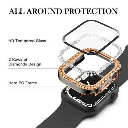 Entronix Apple Watch Series 9/8/7, 45mm Case - Built-In Screen Protector & Rhinestone Diamonds, - Entronix