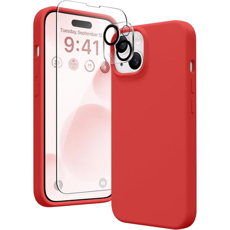 Entronix Silicone Case Designed for Apple iPhone 15 Liquid Silicone Case, 3 in 1 Bundle Case with Clear Tempered Glass and Camera Lens Shockproof Case - Entro Retail