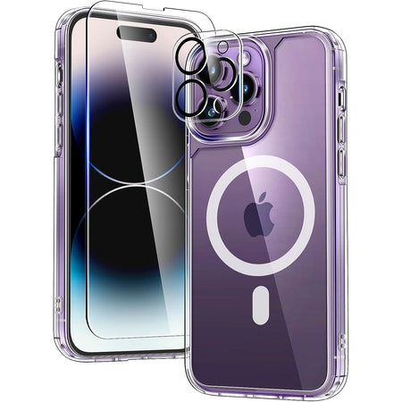 Entronix Case Magnetic Clear Case Designed for Apple iPhone 14 Pro Max with 1 Tempered and Camera Lens, Shockproof Transparent Crystal Cover - Entro Retail