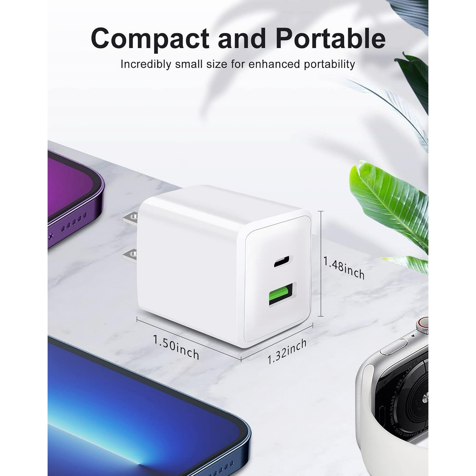 Entronix 20W Dual USB Wall Charger with USB-C - 2-Pack for iPhone, Android, and Tablets