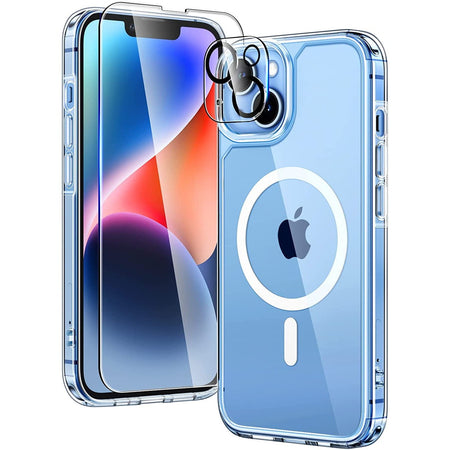 Entronix Case Magnetic Clear Case Designed for Apple iPhone 14 with 1 Tempered and Camera Lens, Shockproof Transparent Crystal Cover - Entro Retail