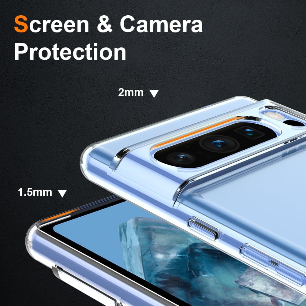 Entronix Bundle Compatible with Pixel 8 Pro - Clear Case, 2 Clear Screen Protector & 2 Camera Lens Protector