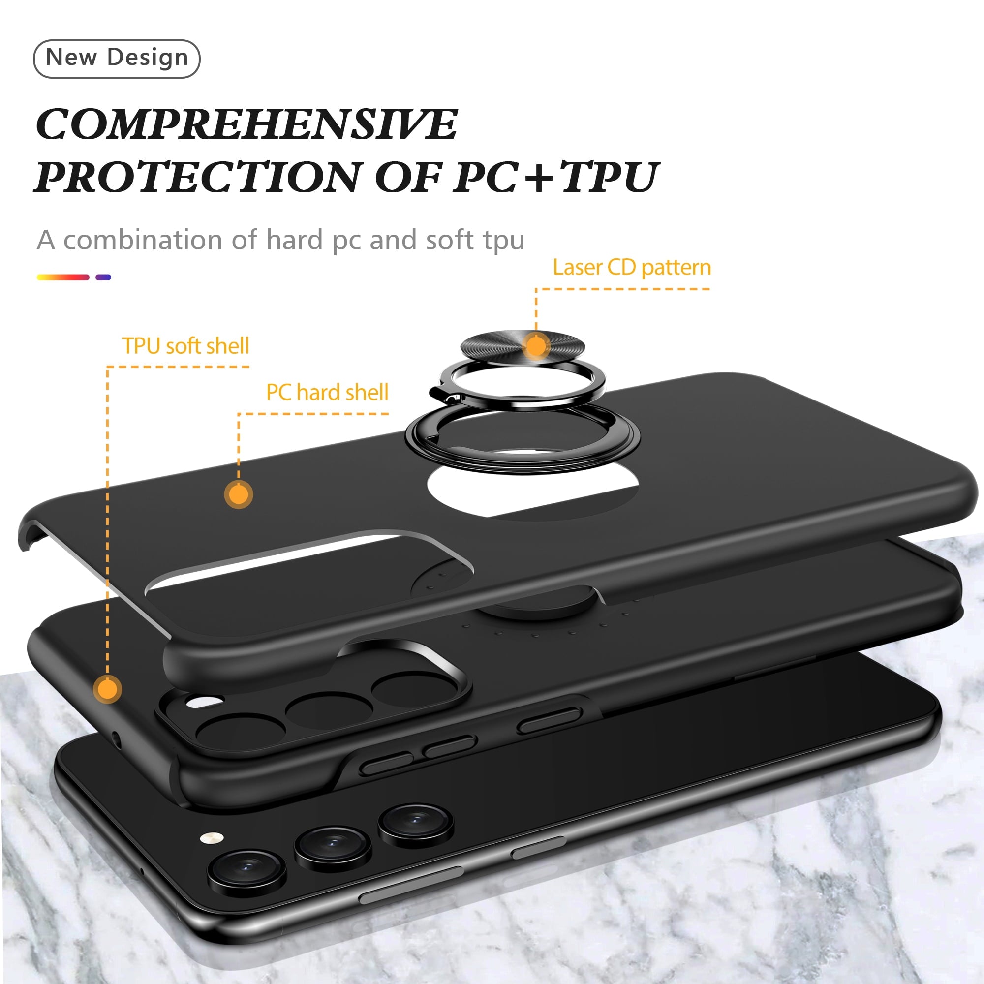 Entronix Bundle Compatible with Galaxy A35 - 360º Circular Ring Gripstand Case & 2 Clear Screen Protectors