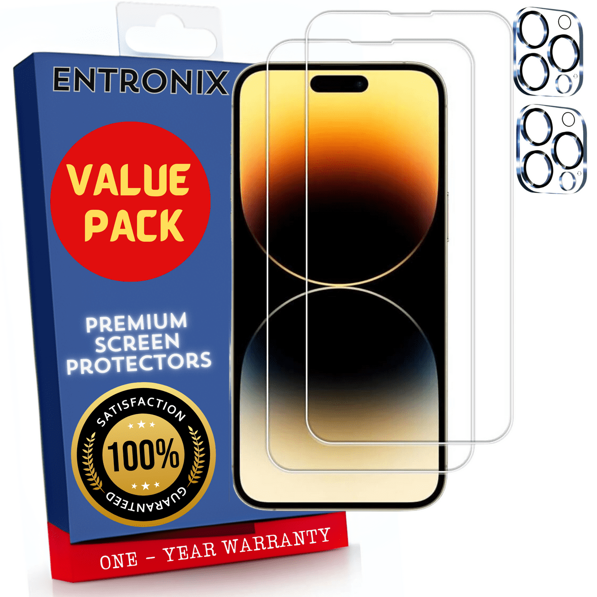 Entronix Case Screen Protector Bundle with Camera Cover Designed for Apple iPhone 15 Pro Clear 9H Hardness,Bubble Free Easy Install,2 PACK - Entro Retail