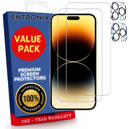 Entronix Case Screen Protector Bundle with Camera Cover for Apple iPhone 15 Pro Max Clear Built Anti Scratch, Bubble Free Easy Install,2 PACK - Entro Retail
