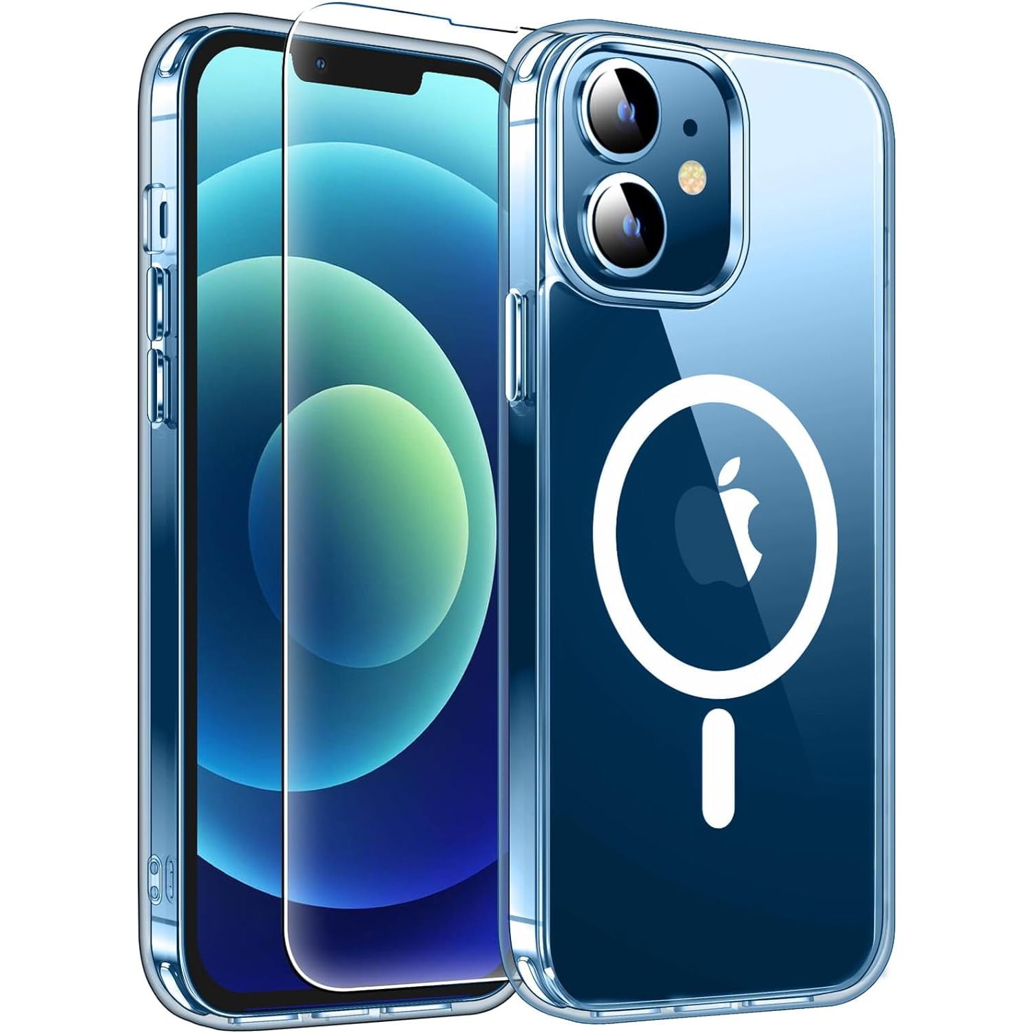 Entronix Case Clear Magnetic Case Designed for Apple iPhone 12,12 Pro with 1 Tempered Glass, Shockproof Transparent Crystal Cover - Entro Retail