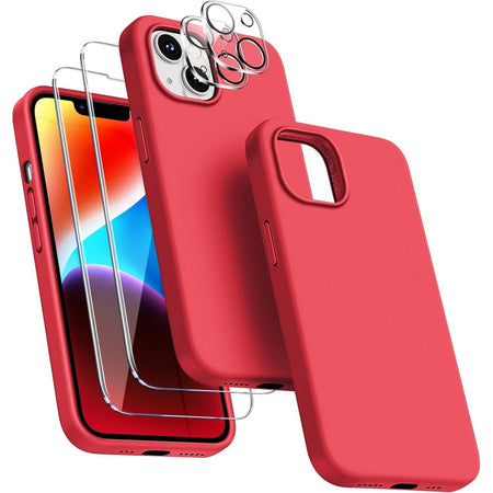 Entronix Silicone Case Designed for Apple iPhone 13 Liquid Silicone Case, 5 in 1 Bundle with 2 Clear Tempered Glass and 2 Camera Lens Shockproof Case - Entro Retail