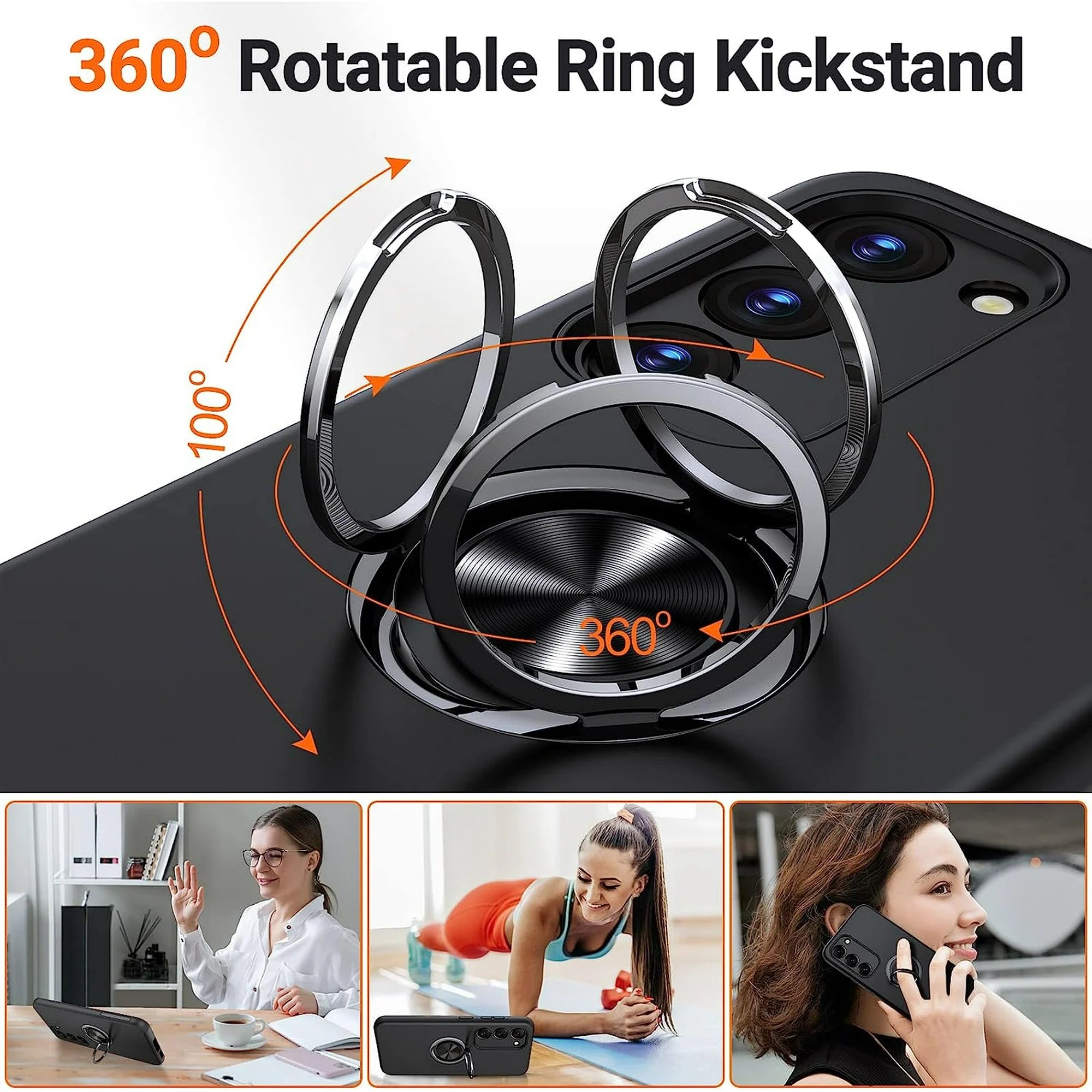 Entronix Case Designed for Samsung Galaxy S24 Ultra Heavy Duty with Built-in Kickstand, Dual Layer Protection Rotating Holder Ring, Sturdy Case - Entro Retail