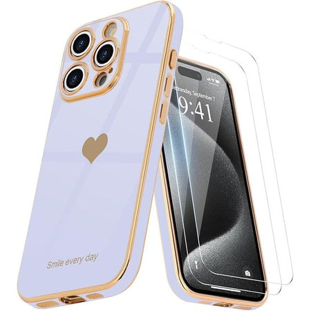 Entronix Apple iPhone 16 Pro [Smile Everyday] Luxury Heart & 2 Tempered Glass Screen Protectors - Entronix